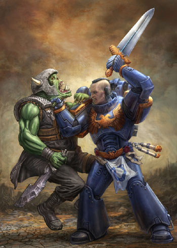 james olley concept artist digital painting of GW Orc and Marine